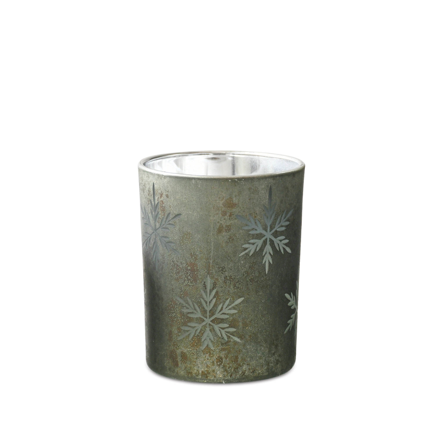 Etched Snowflake Mecury Glass Candle Holder (Set of 2)