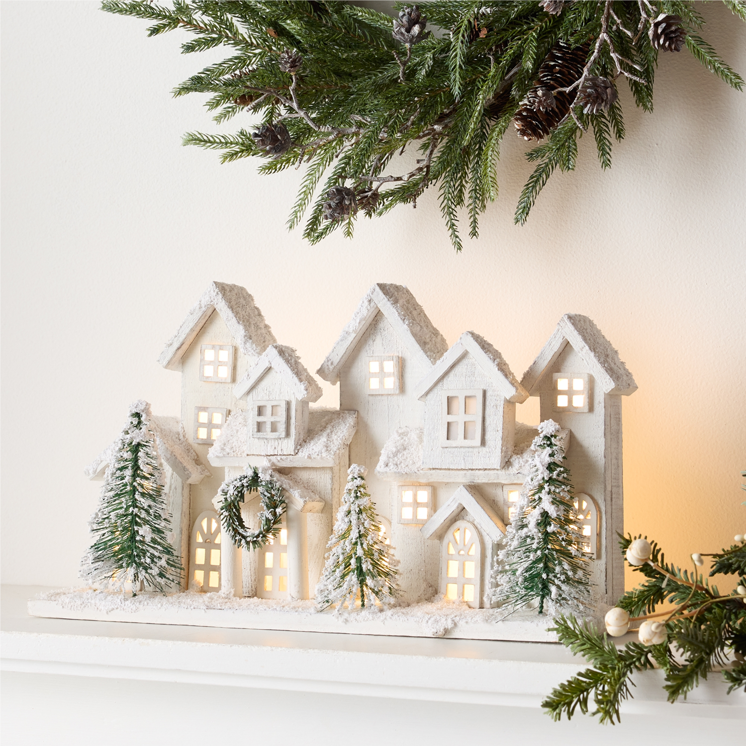 LED Flocked Winter Village Display 17"L