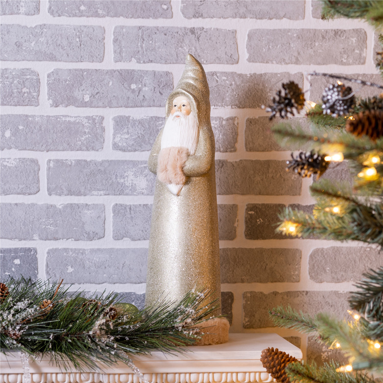Glittered Sage Santa Statue (Set of 2)