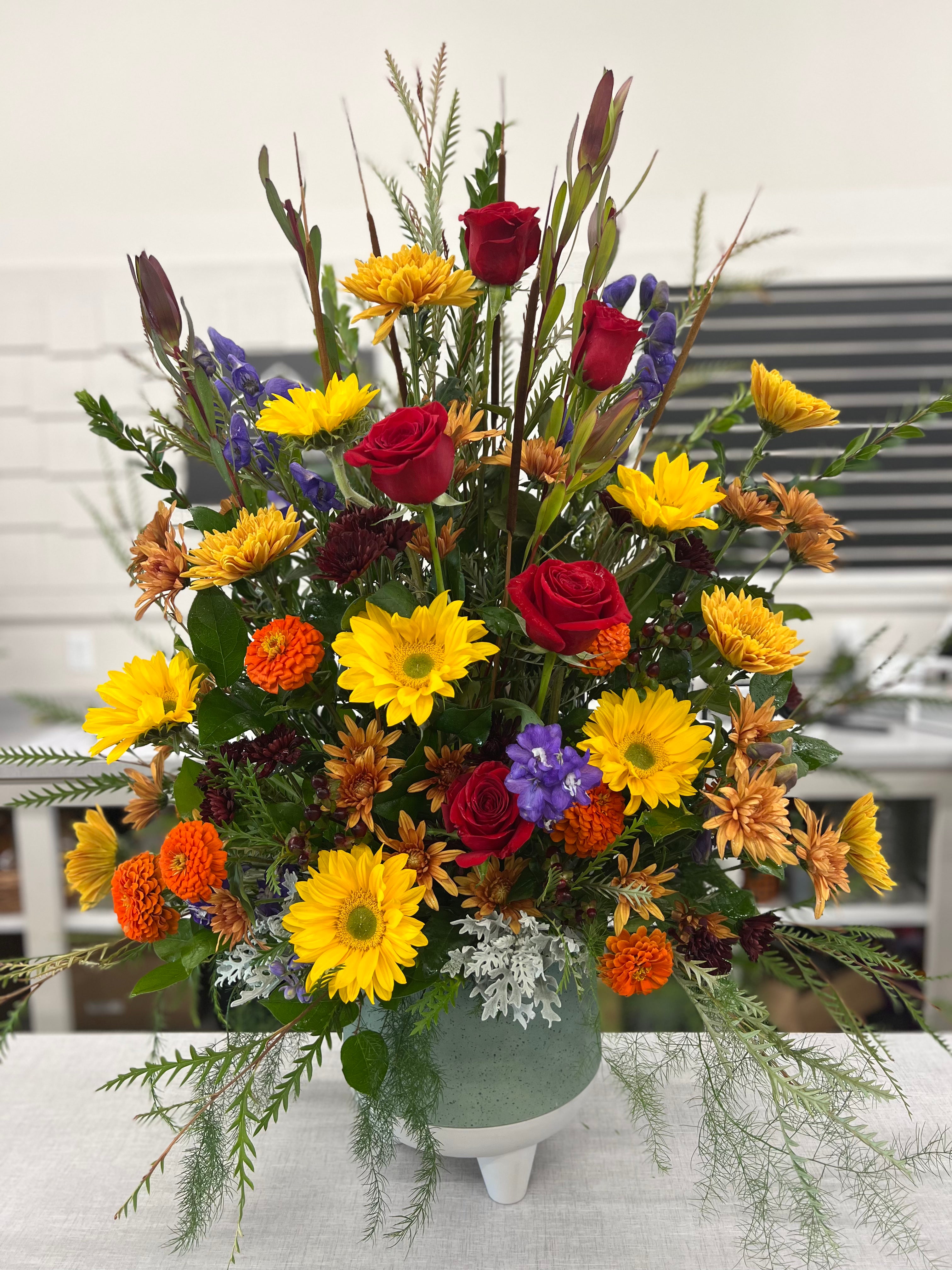 A stunning arrangement in a large vessel sure to wow.