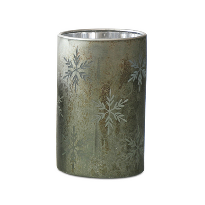 Etched Snowflake Mecury Glass Candle Holder (Set of 2)