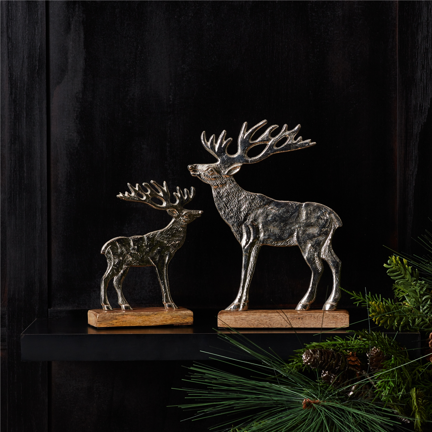 Metal Deer Silhouette with Wood Base (Set of 2)