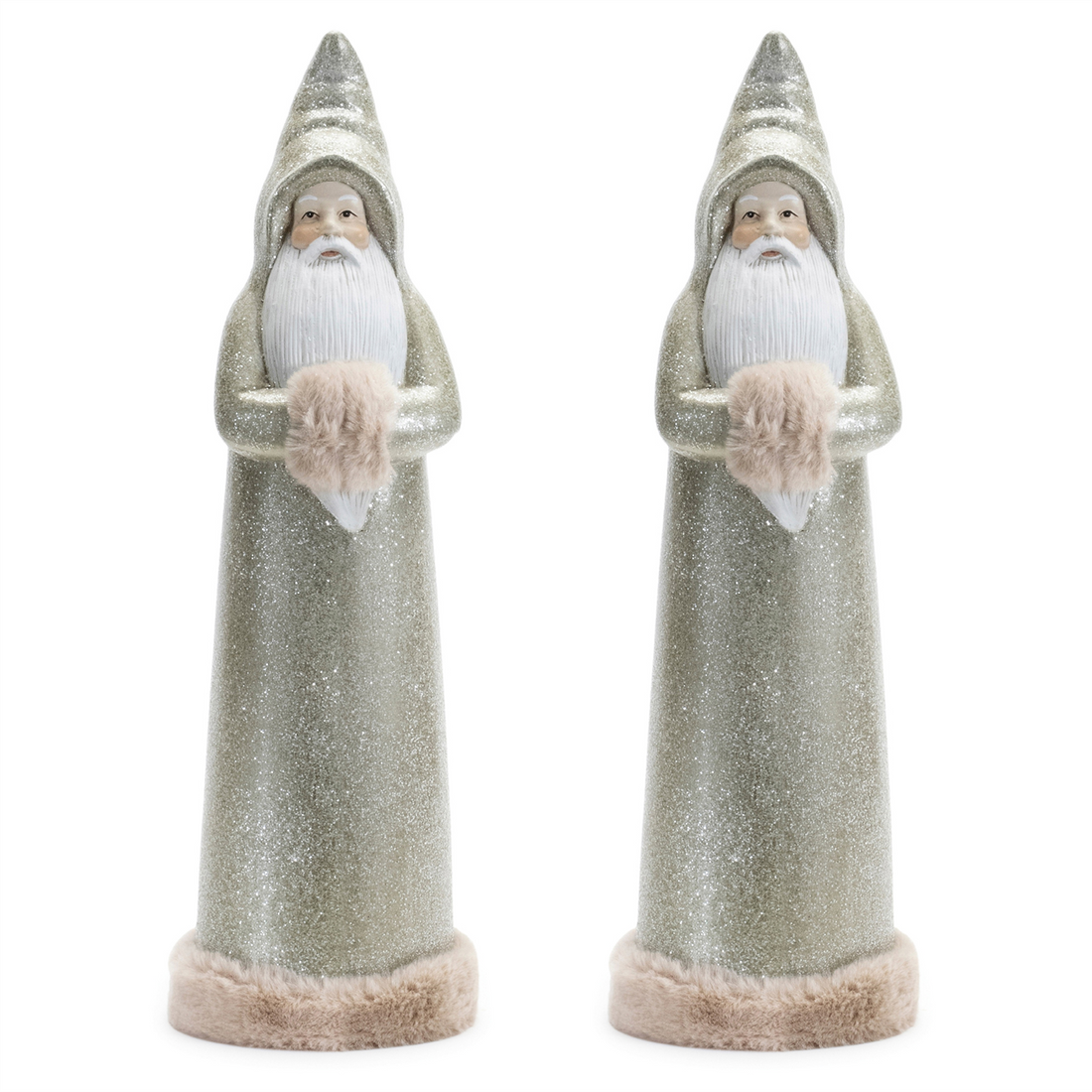 Glittered Sage Santa Statue (Set of 2)