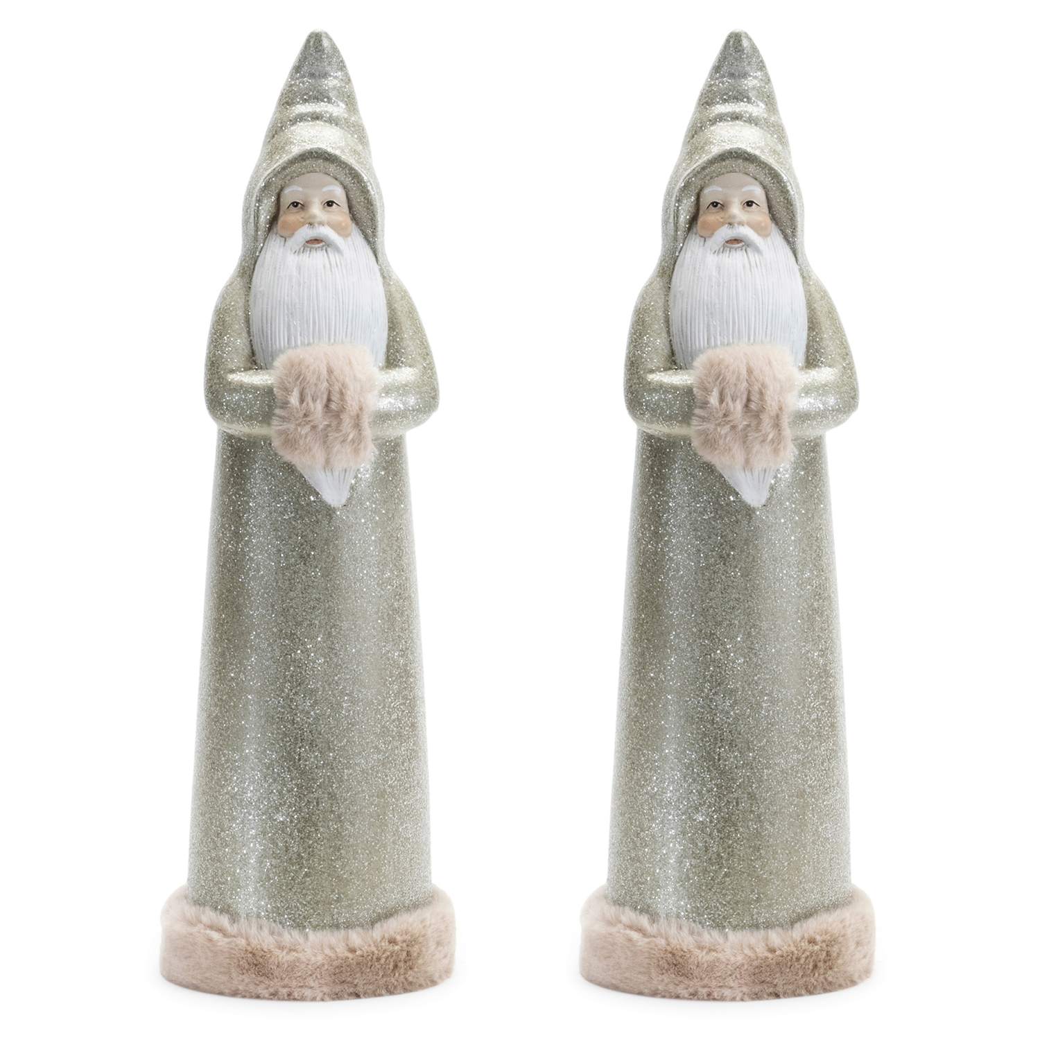 Glittered Sage Santa Statue (Set of 2)