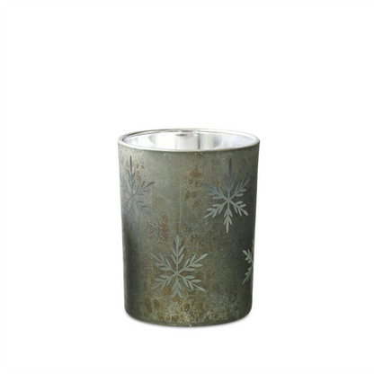 Etched Snowflake Mecury Glass Candle Holder (Set of 2)