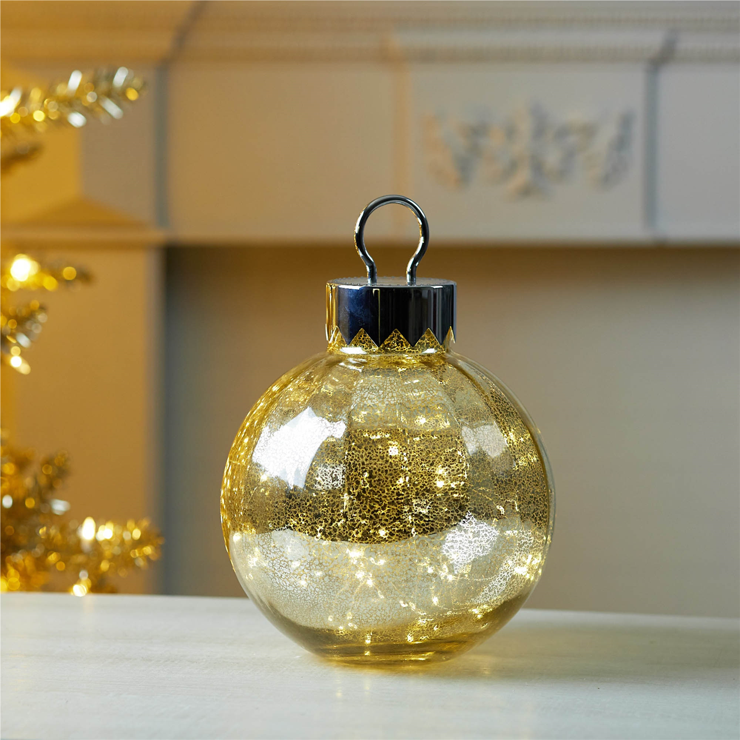 LED Ornament 9.5"D x 13"H Glass 3 AA Batteries Not Included