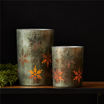 Etched Snowflake Mecury Glass Candle Holder (Set of 2)