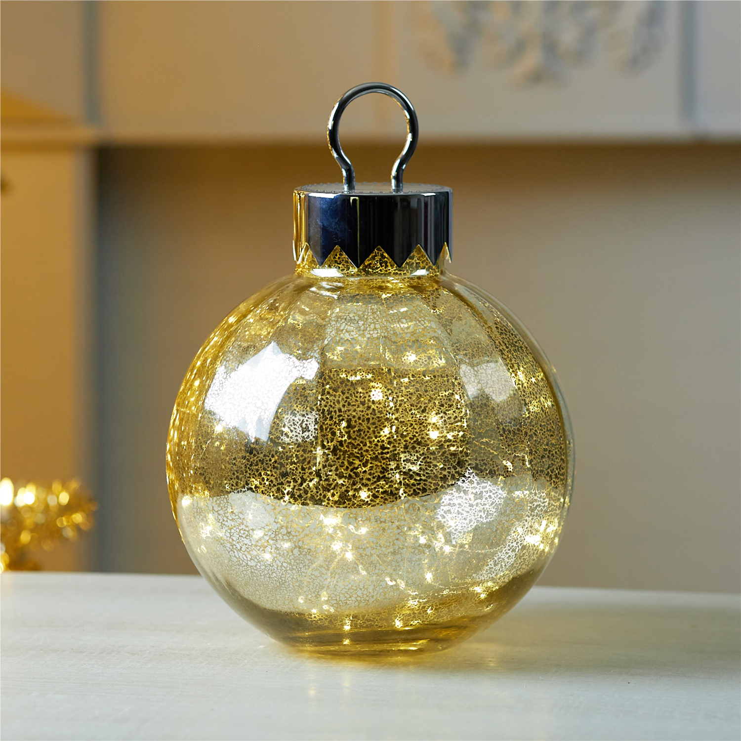 LED Ornament 9.5"D x 13"H Glass 3 AA Batteries Not Included