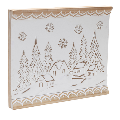Carved Wood Winter Village Wall Art 19"L