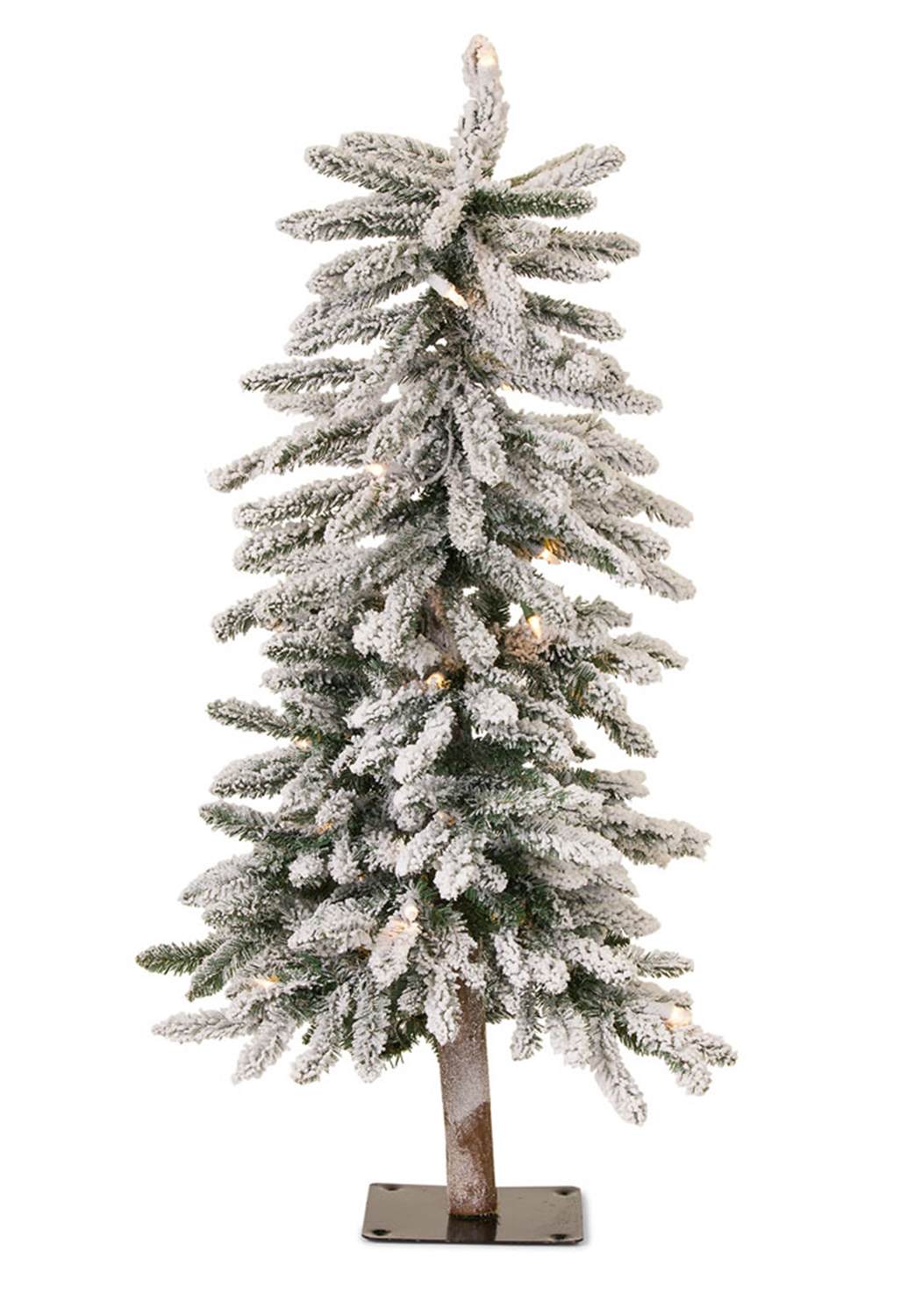 LED Flocked Alpine Pencil Tree with Metal Base 3&