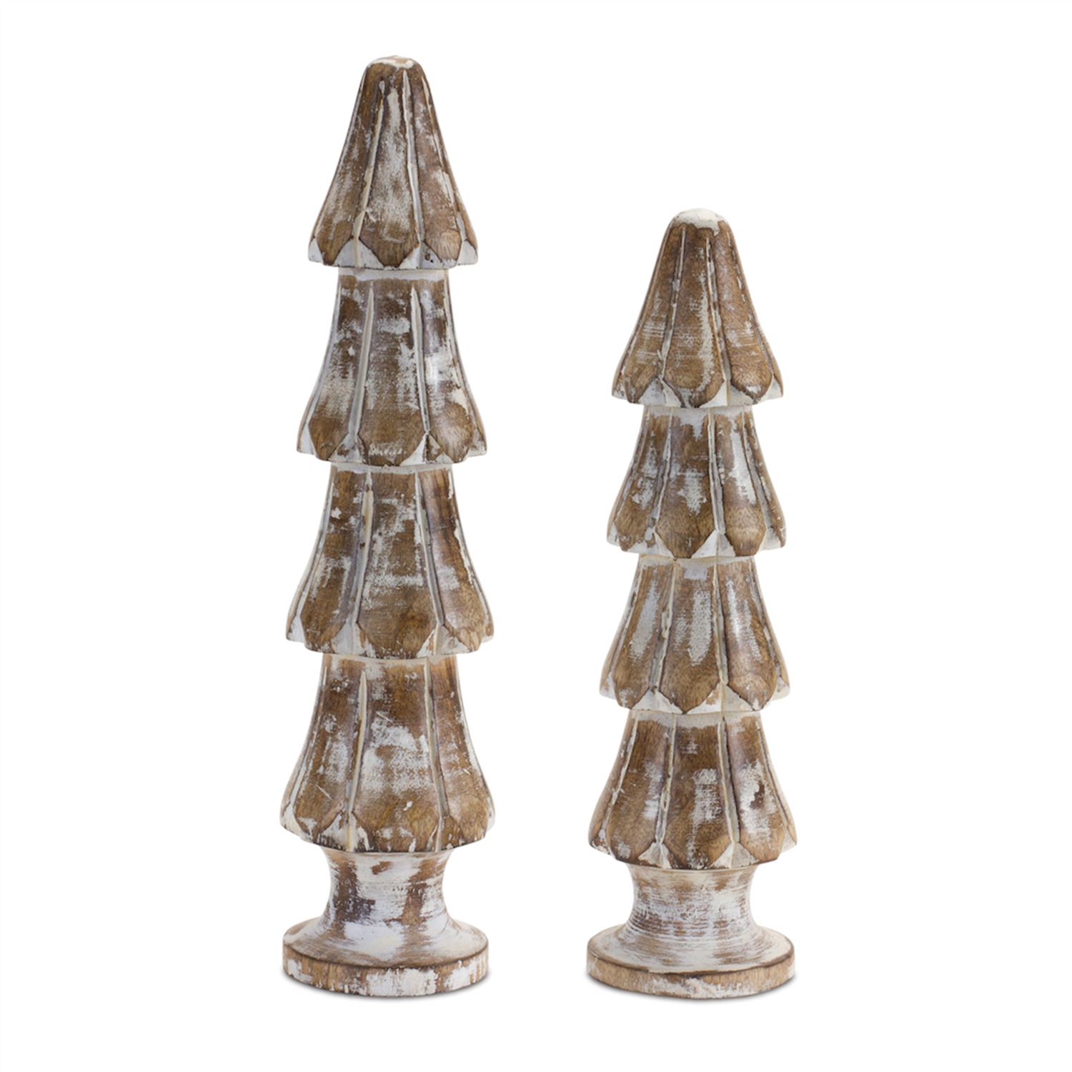 White Washed Wooden Pine Tree (Set of 2)