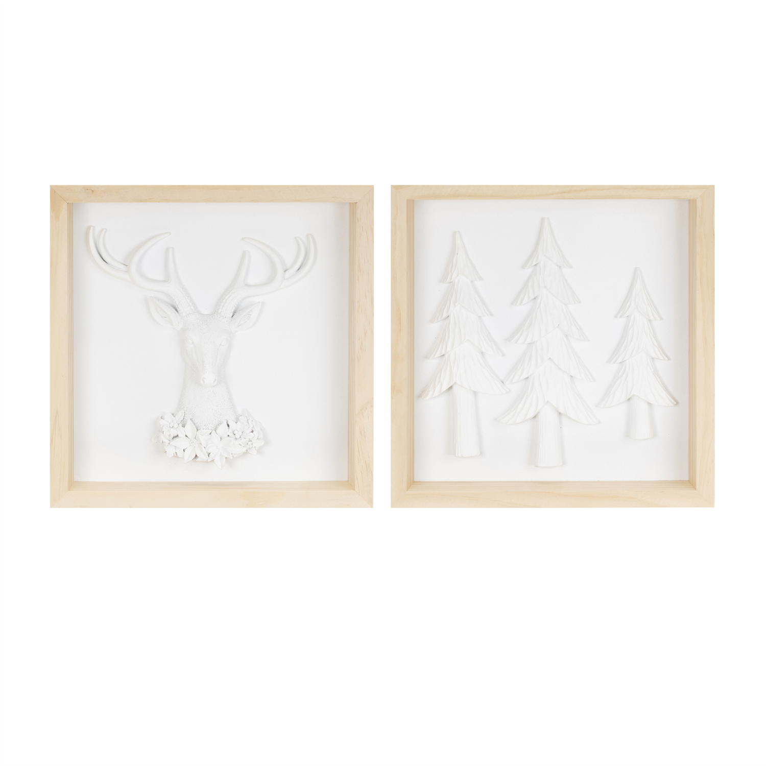 Framed Holiday Deer and Tree Artwork (Set of 2)