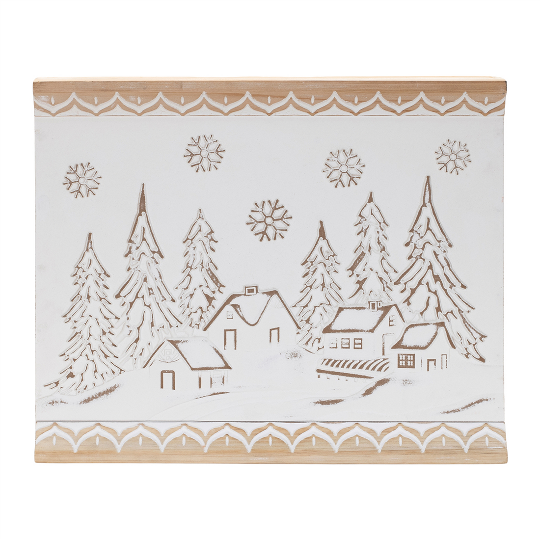 Carved Wood Winter Village Wall Art 19"L