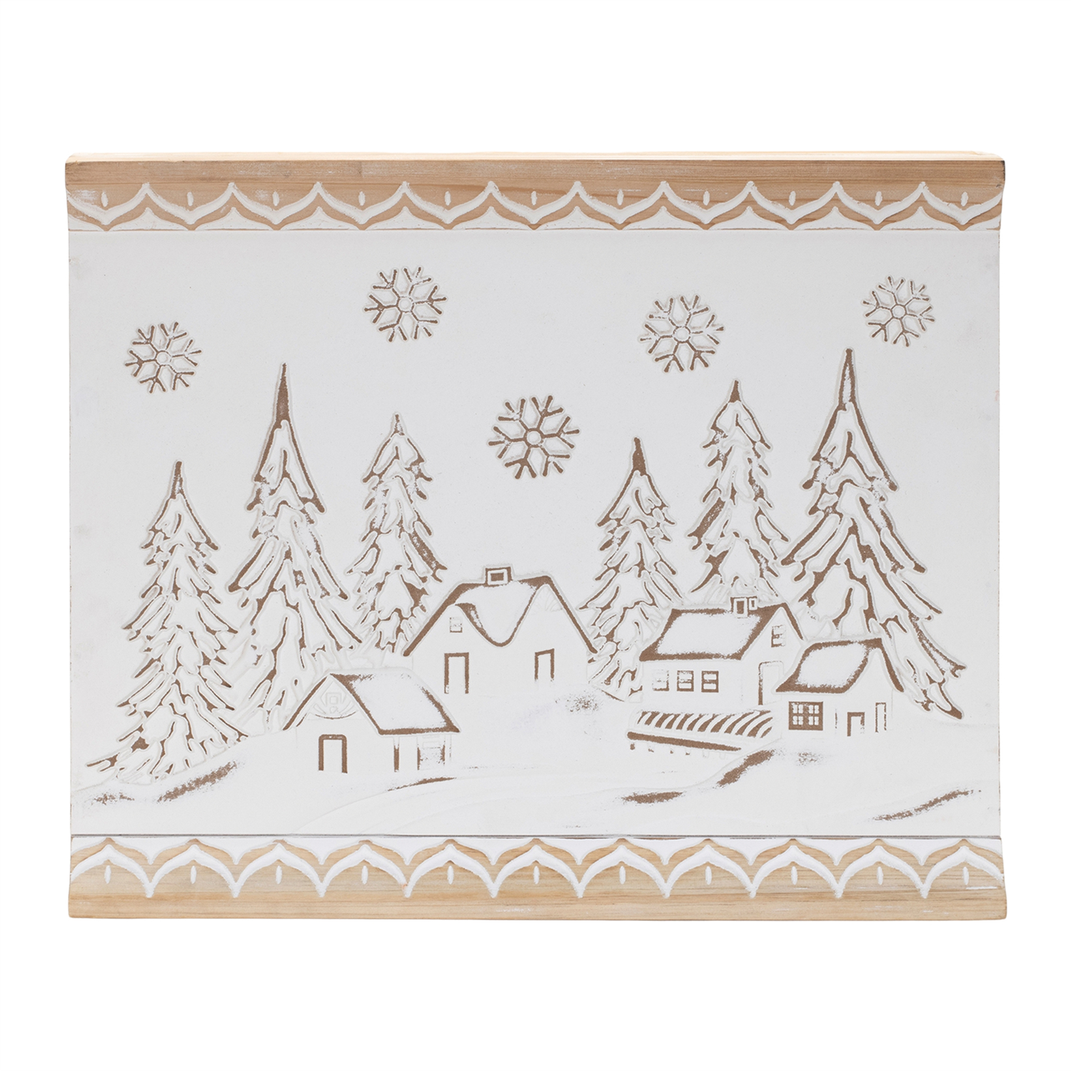 Carved Wood Winter Village Wall Art 19"L